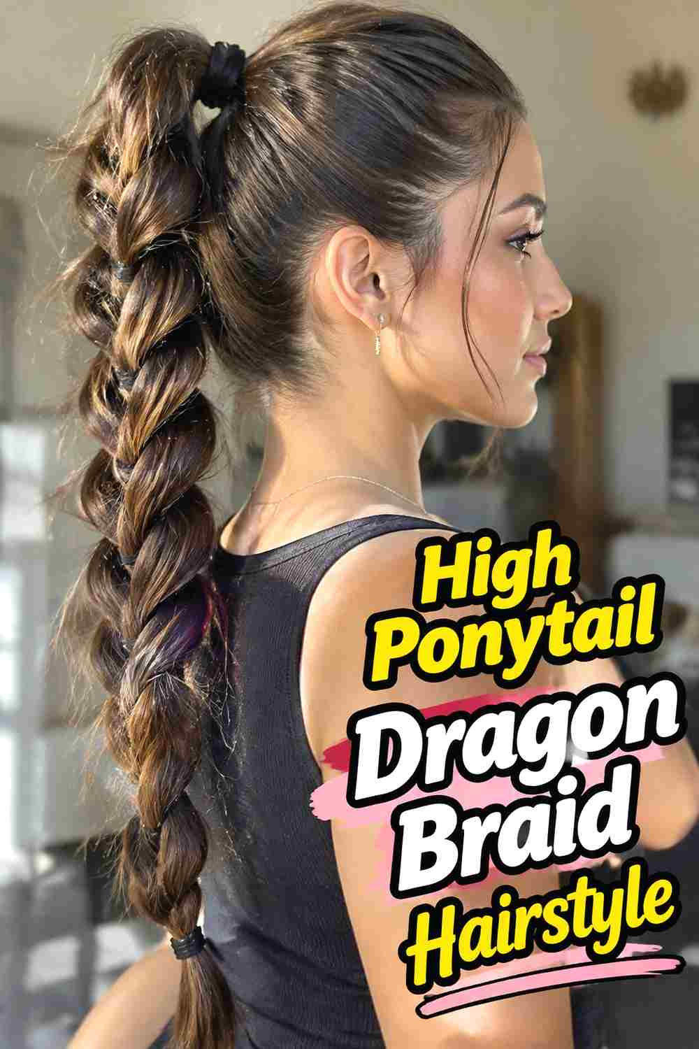 2. High Ponytail Dragon Braid Hairstyle