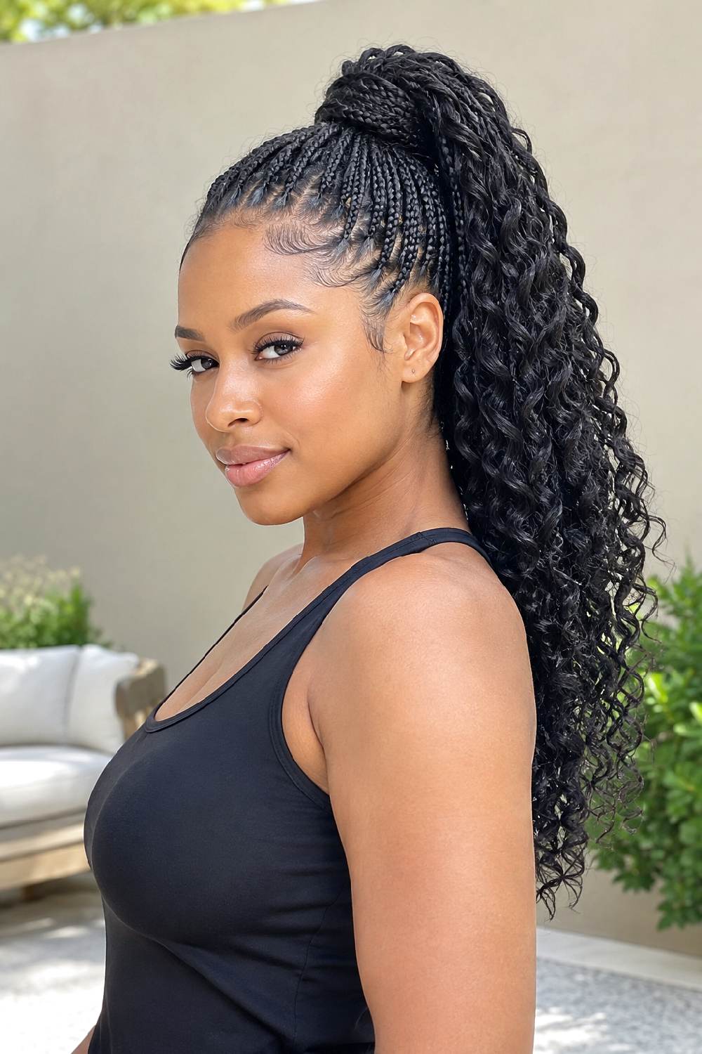 High Ponytail Milano Curls Braid Hairstyle