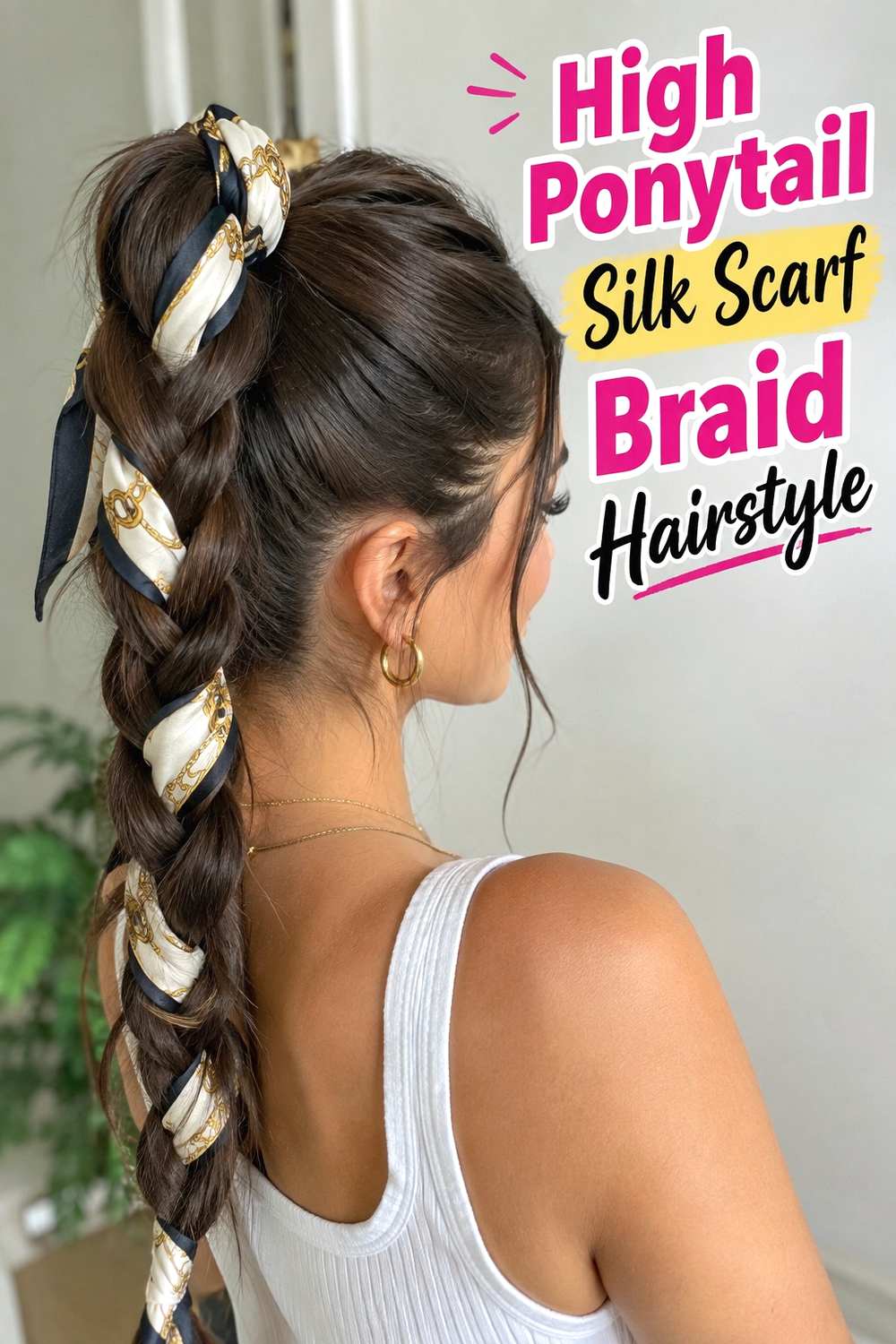 11. High Ponytail Silk Scarf Braid Hairstyle