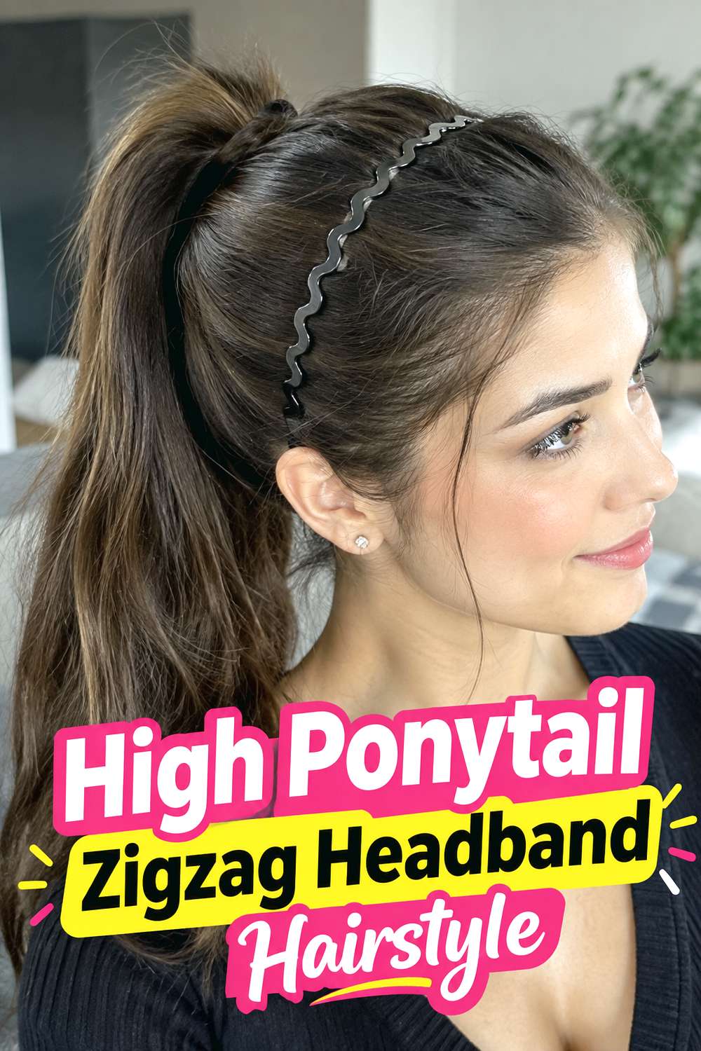 High Ponytail Zigzag Headband Hairstyle