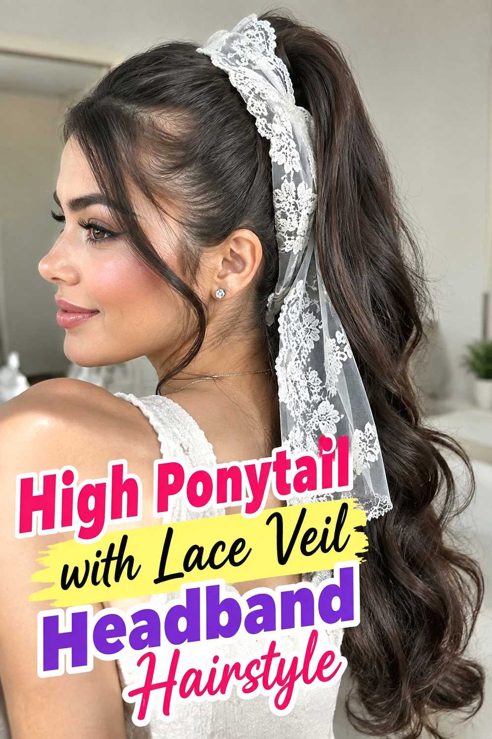 9. High Ponytail With Lace Veil Headband Hairstyle