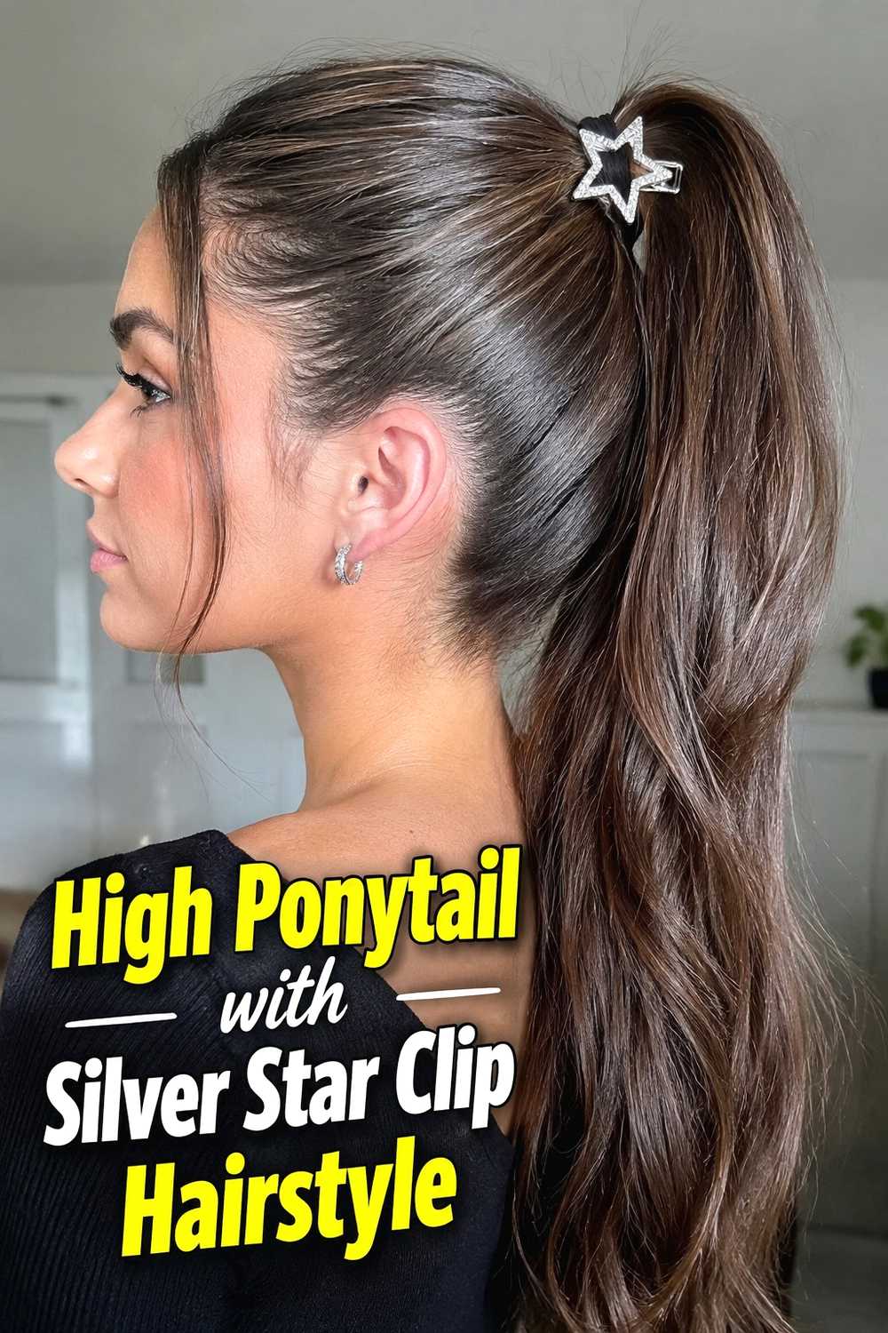 14. High Ponytail With Silver Star Clip Hairstyle