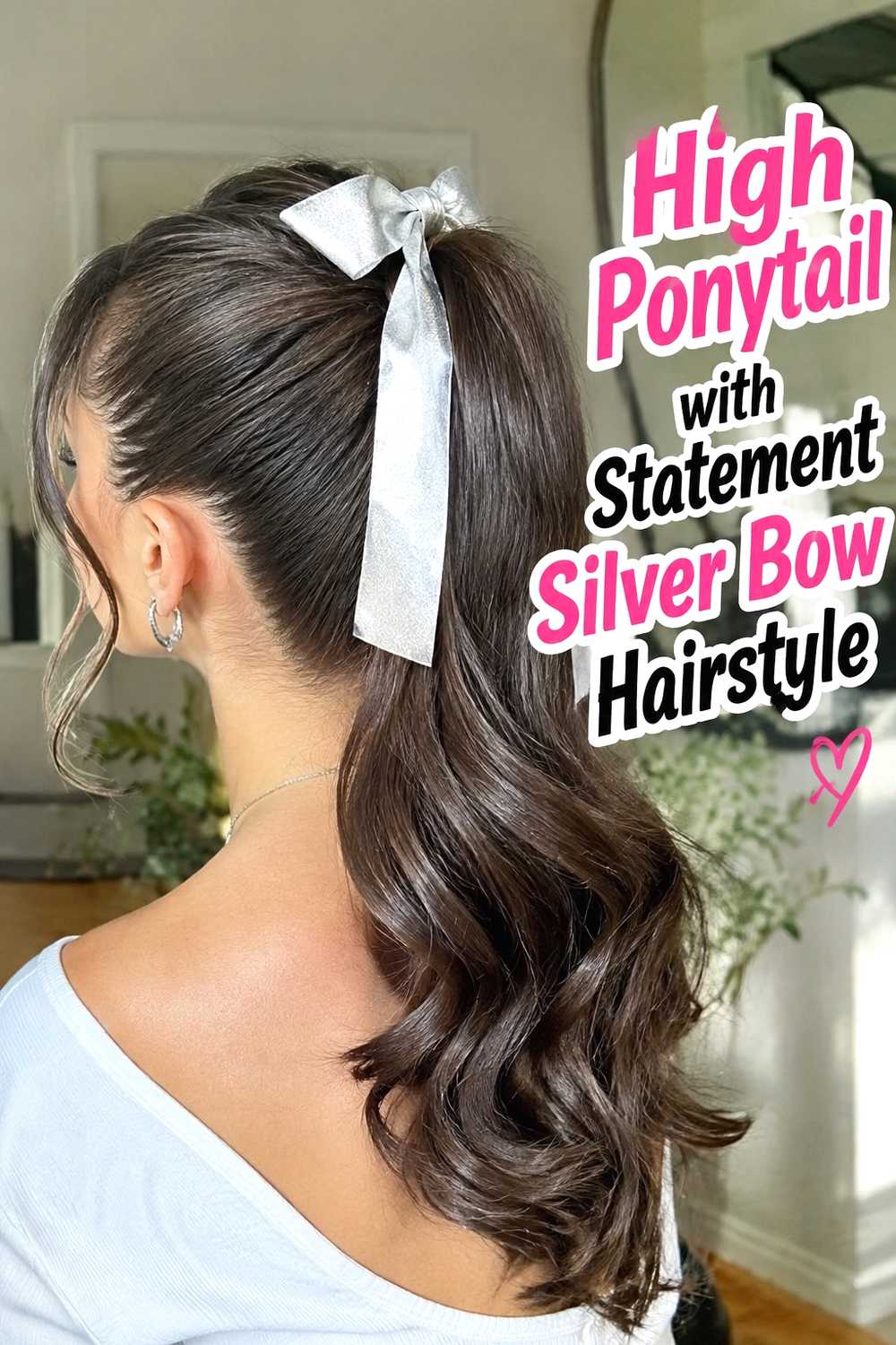 7. High Ponytail With Statement Silver Bow Hairstyle