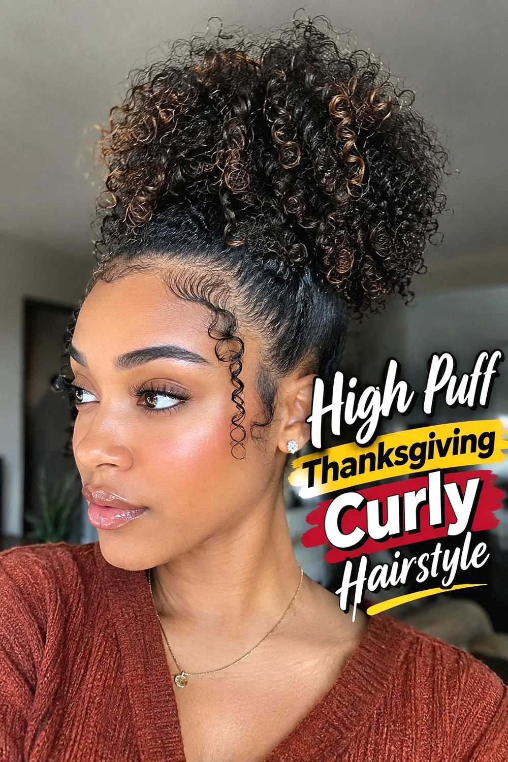 4. High Puff Thanksgiving Curly Hairstyle