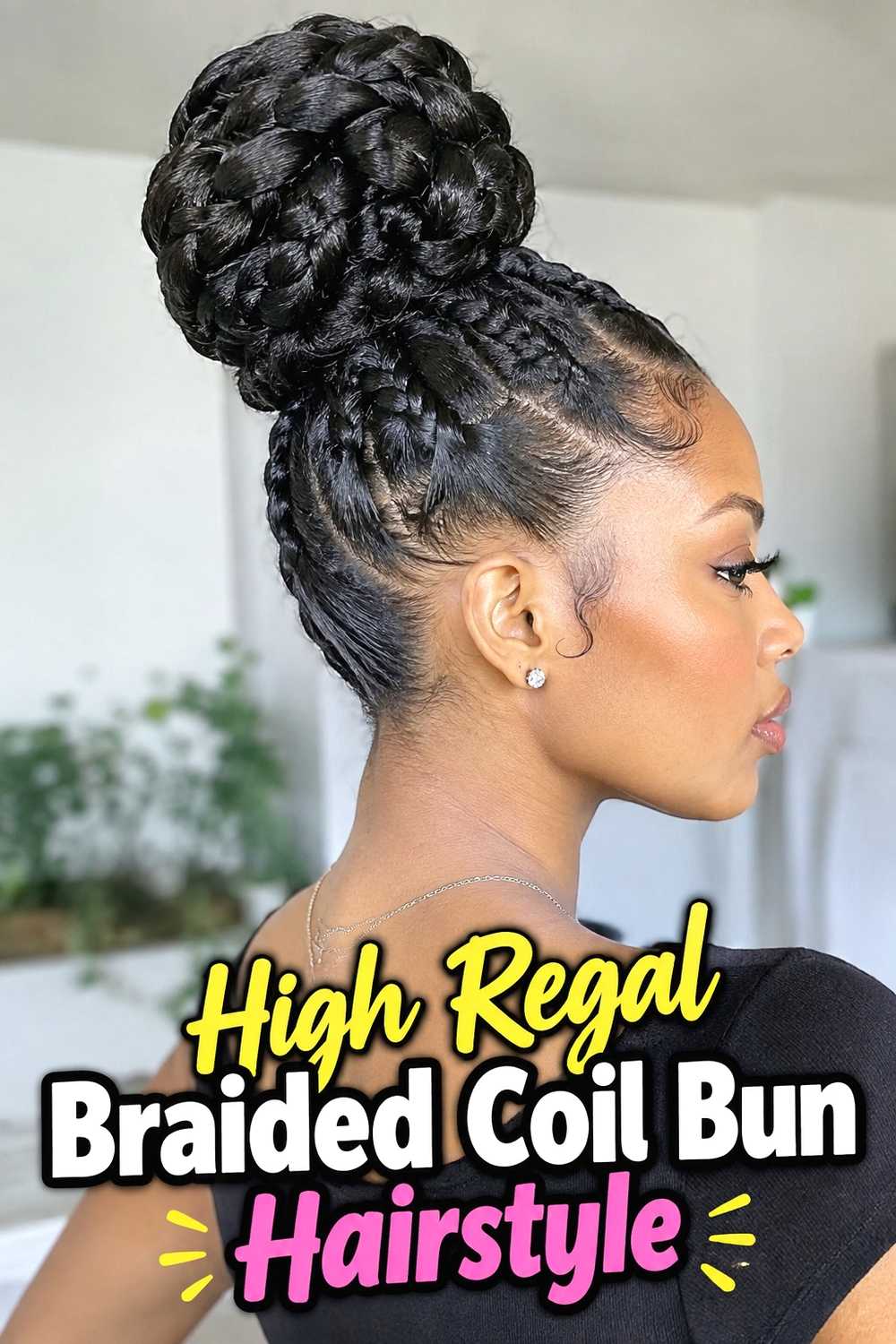 6. High Regal Braided Coil Bun Hairstyle