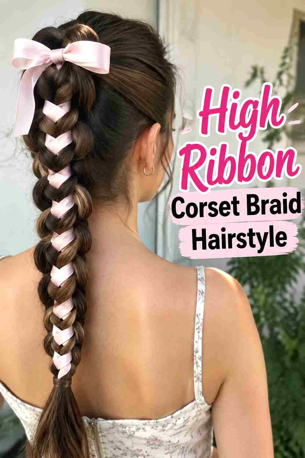 7. High Ribbon Corset Braid Hairstyle