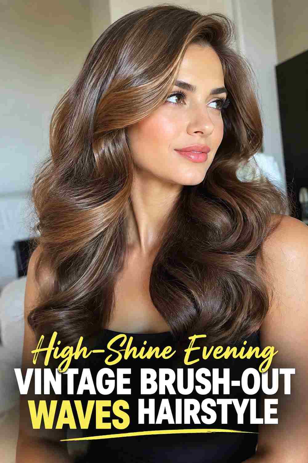 15. High Shine Evening Vintage Brush Out Waves Hairstyle