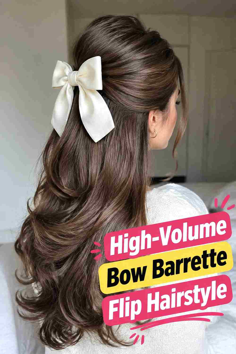 7. High Volume Bow Barrette Flip Hairstyle