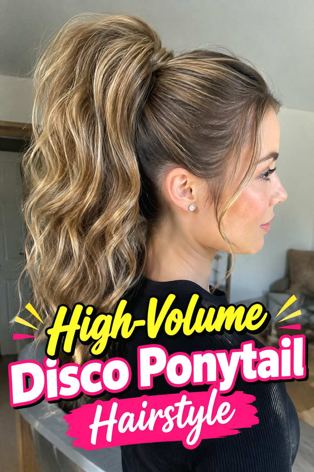 High-Volume Disco Ponytail Hairstyle