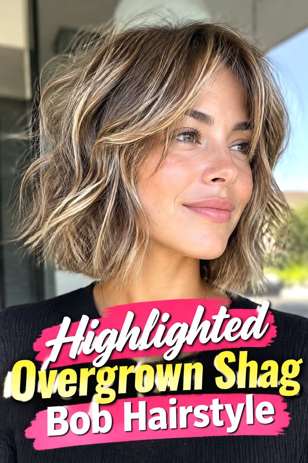 Highlighted Overgrown Shag Bob Hairstyle