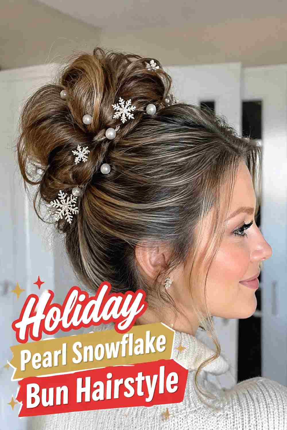 17. Holiday Pearl Snowflake Bun Hairstyle