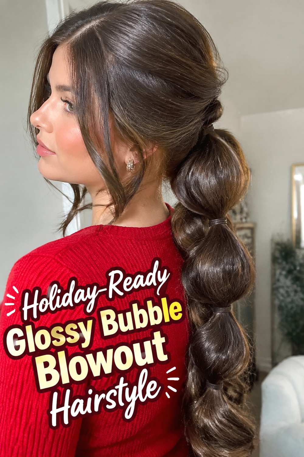 Holiday-Ready Glossy Bubble Blowout Hairstyle