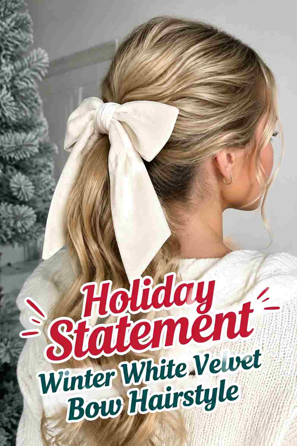 20. Holiday Statement Winter White Velvet Bow Hairstyle