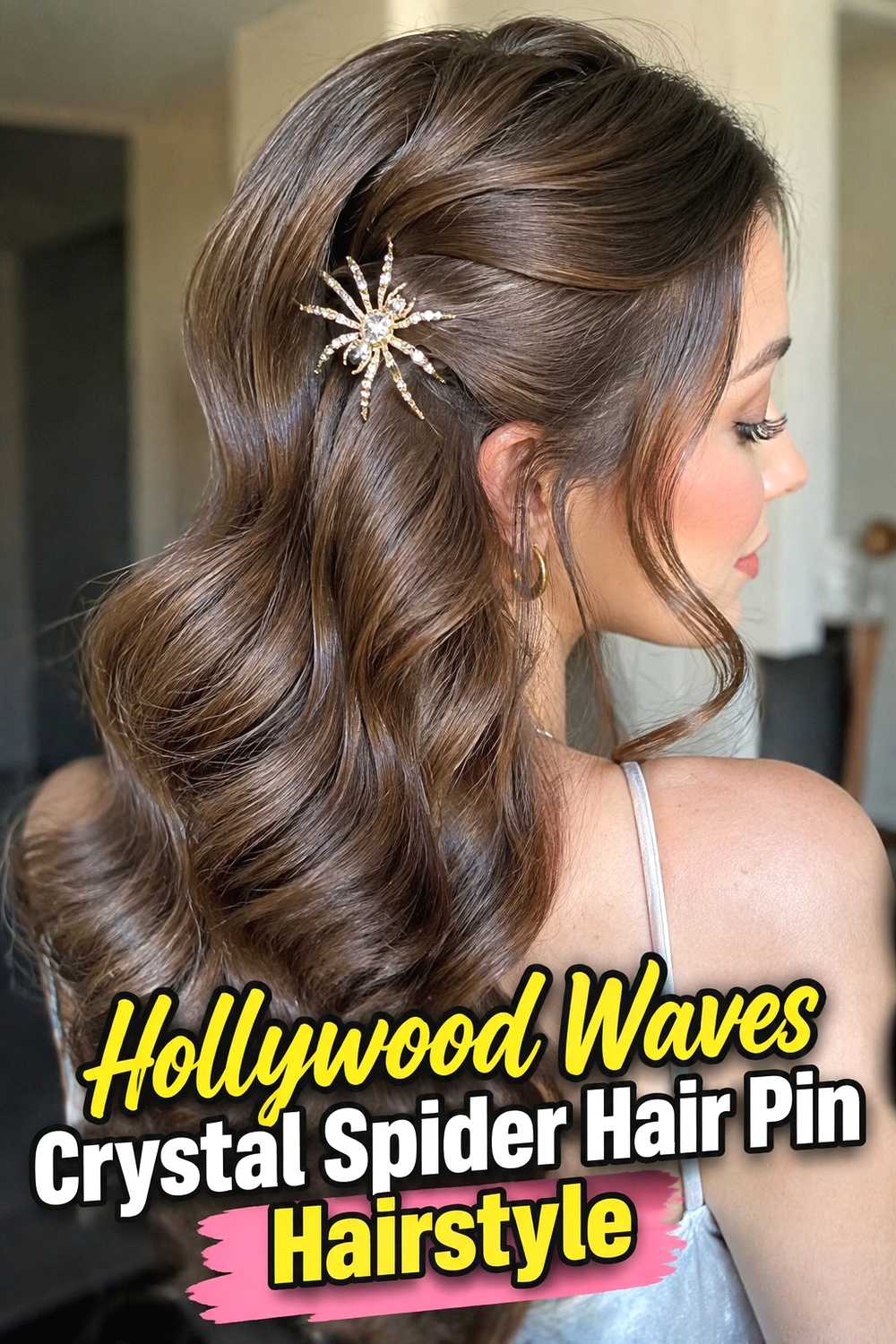 12. Hollywood Waves Crystal Spider Hair Pin Hairstyle