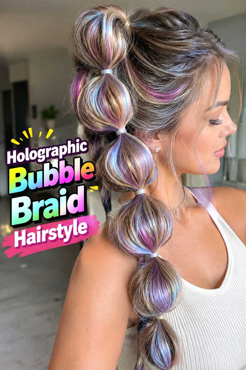 3. Holographic Bubble Braid Hairstyle