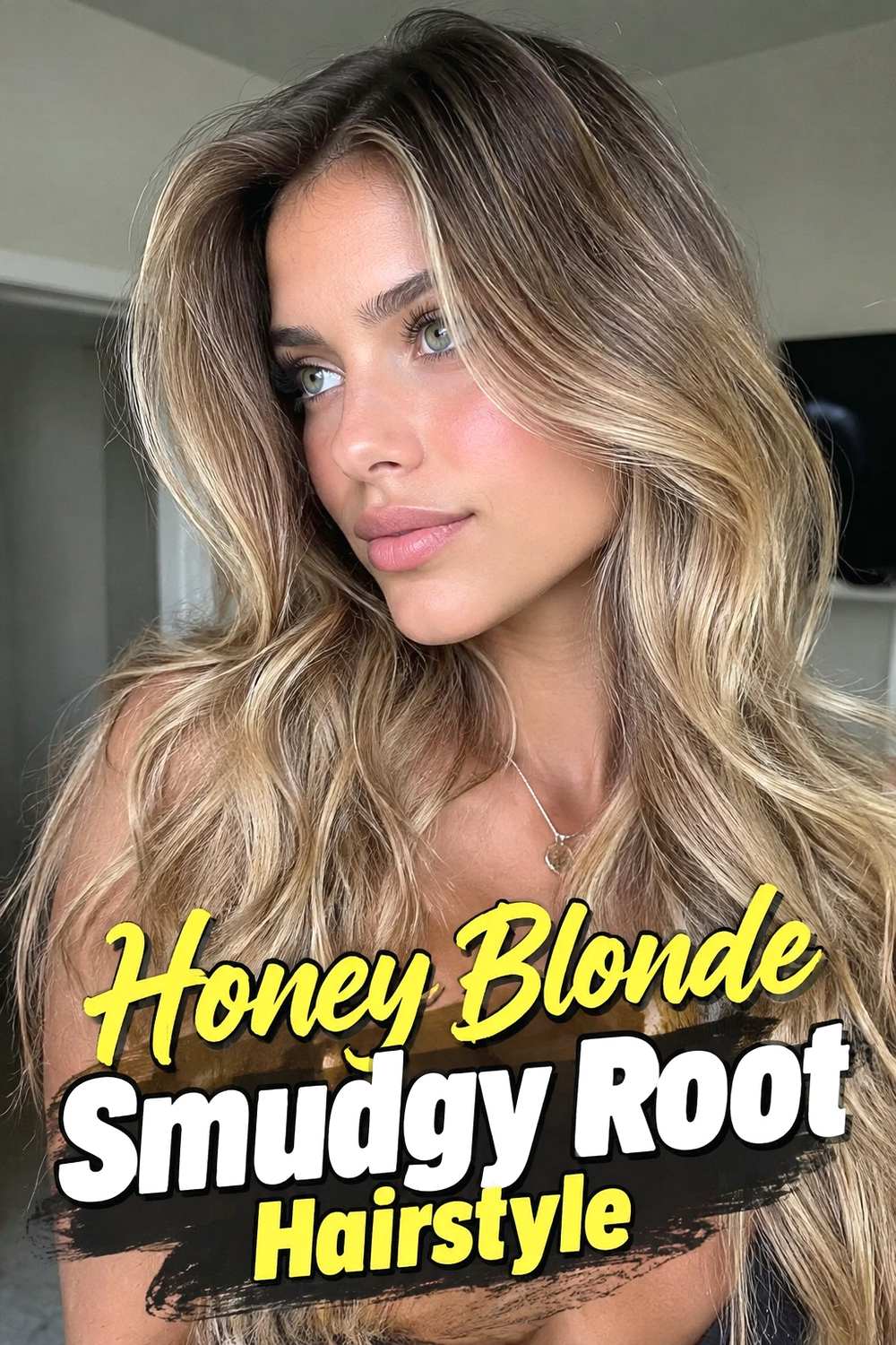 4. Honey Blonde Smudgy Root Hairstyle