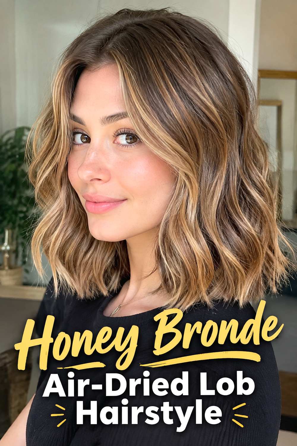 Honey Bronde Air-Dried Lob Hairstyle