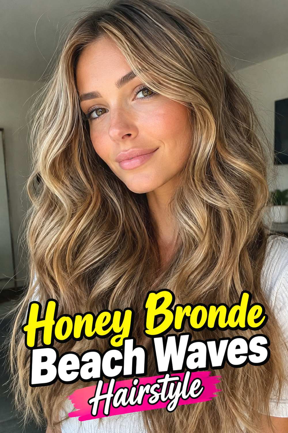 Honey Bronde Beach Waves Hairstyle