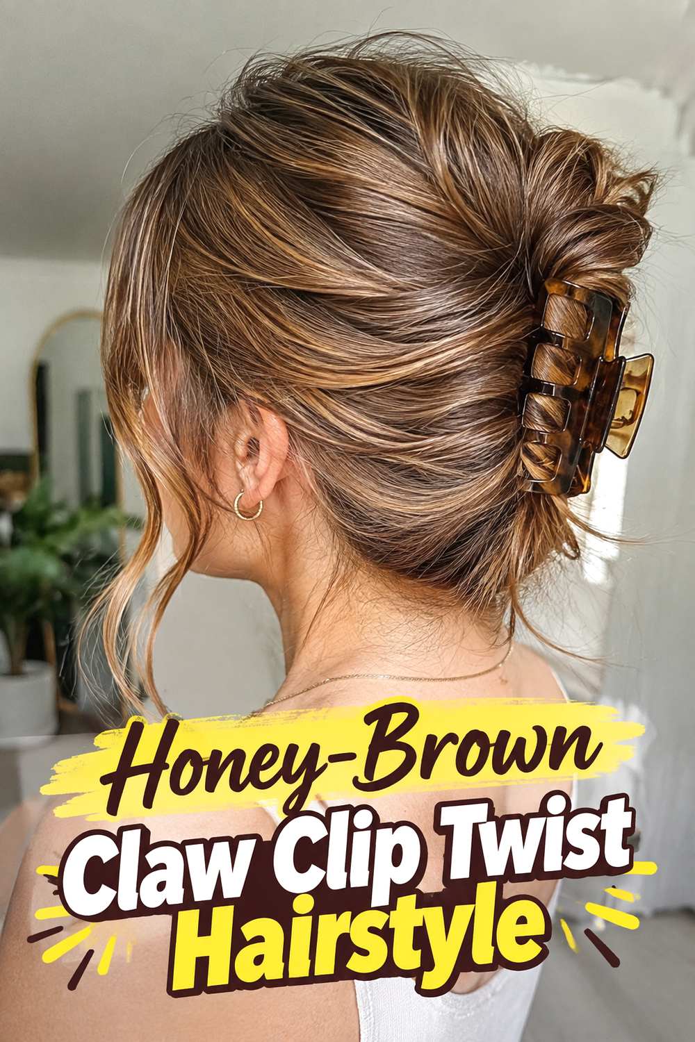 Honey-Brown Claw Clip Twist Hairstyle