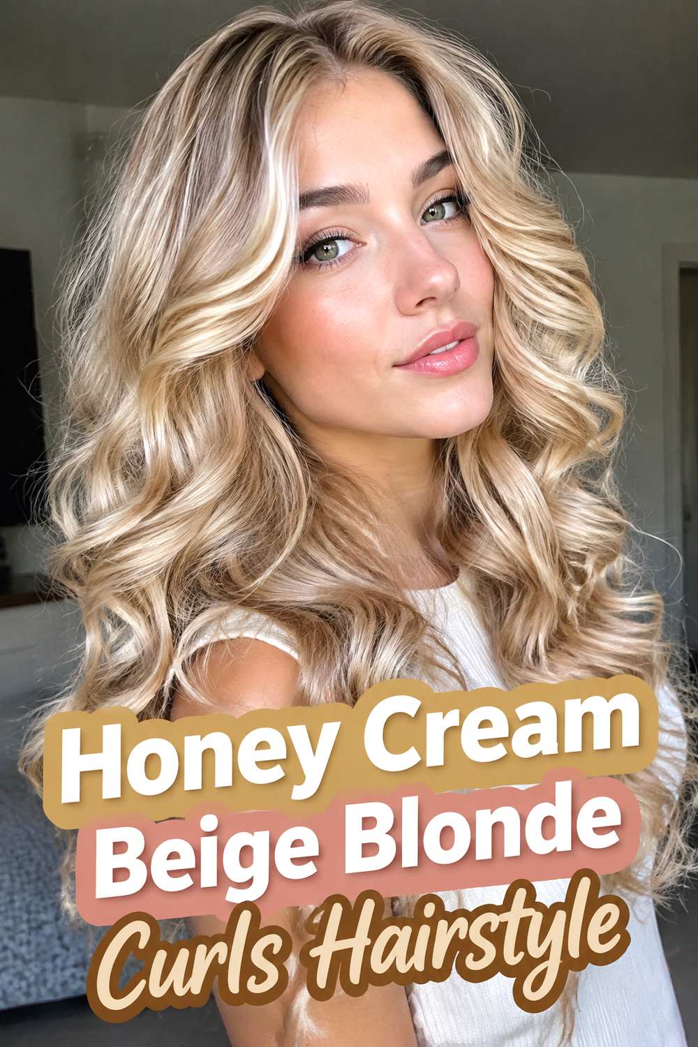 Honey Cream Beige Blonde Curls Hairstyle