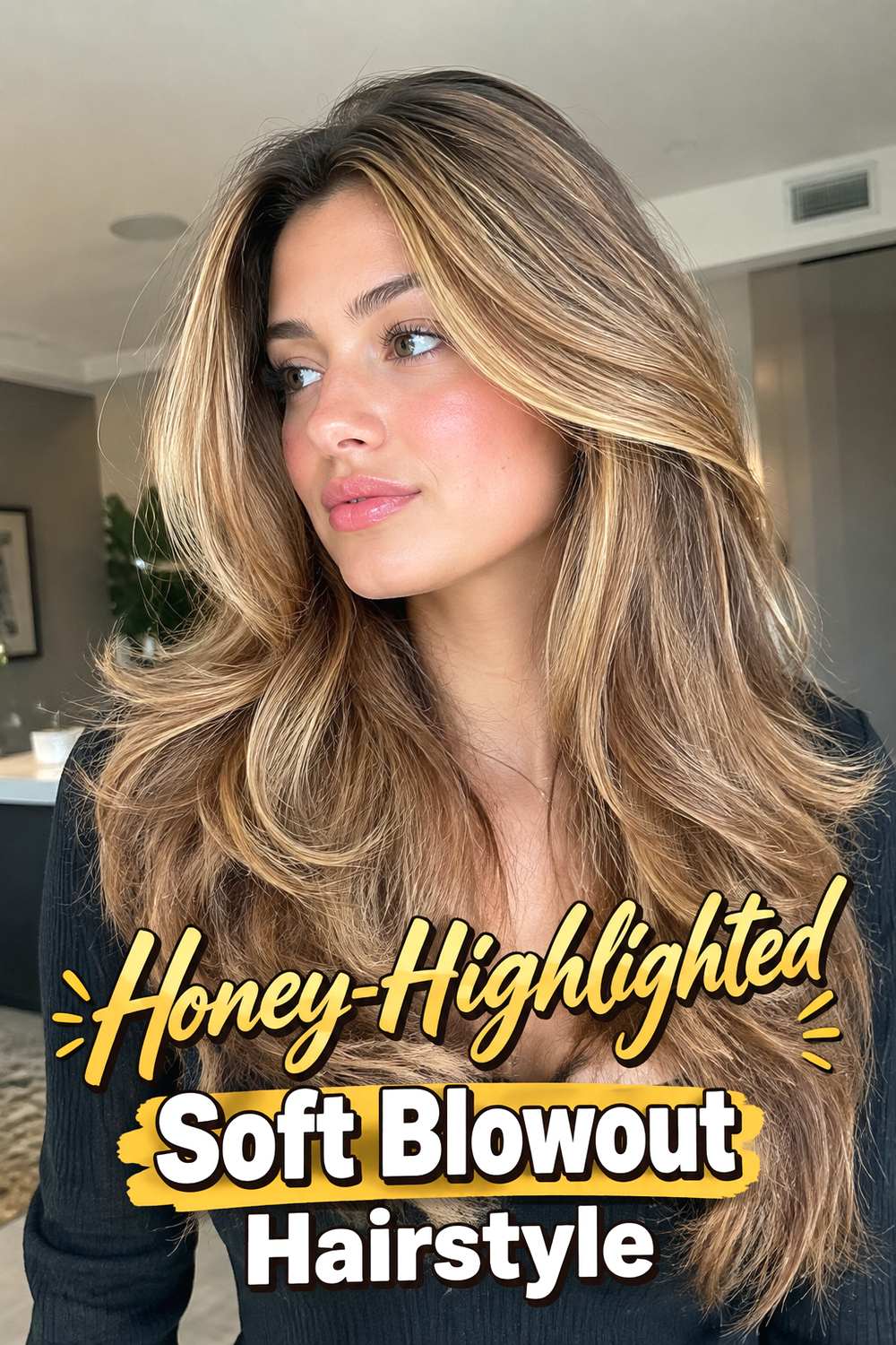Honey-Highlighted Soft Blowout Hairstyle