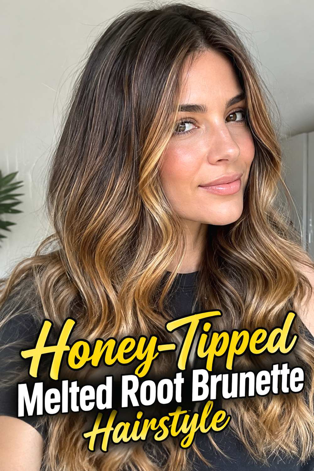 9. Honey Tipped Melted Root Brunette Hairstyle