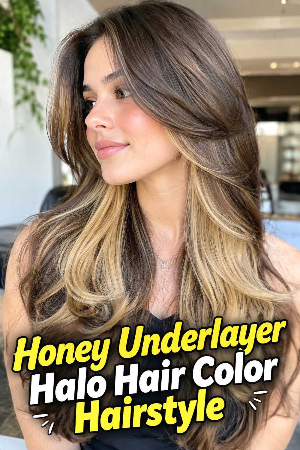 7. Honey Underlayer Halo Hair Color Hairstyle