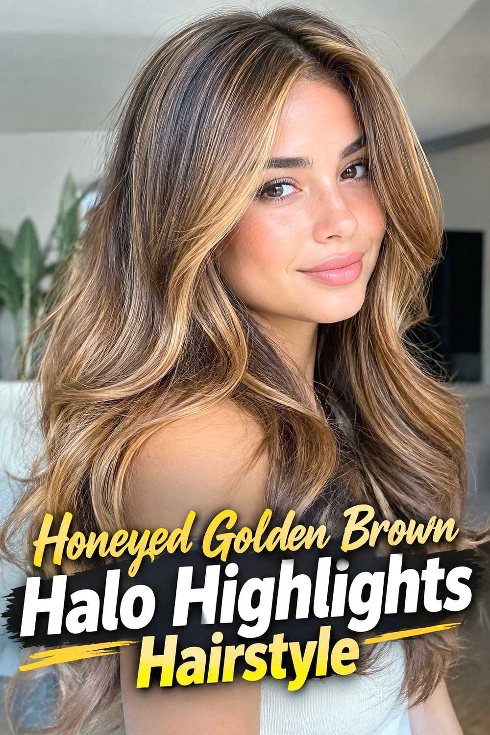4. Honeyed Golden Brown Halo Highlights Hairstyle