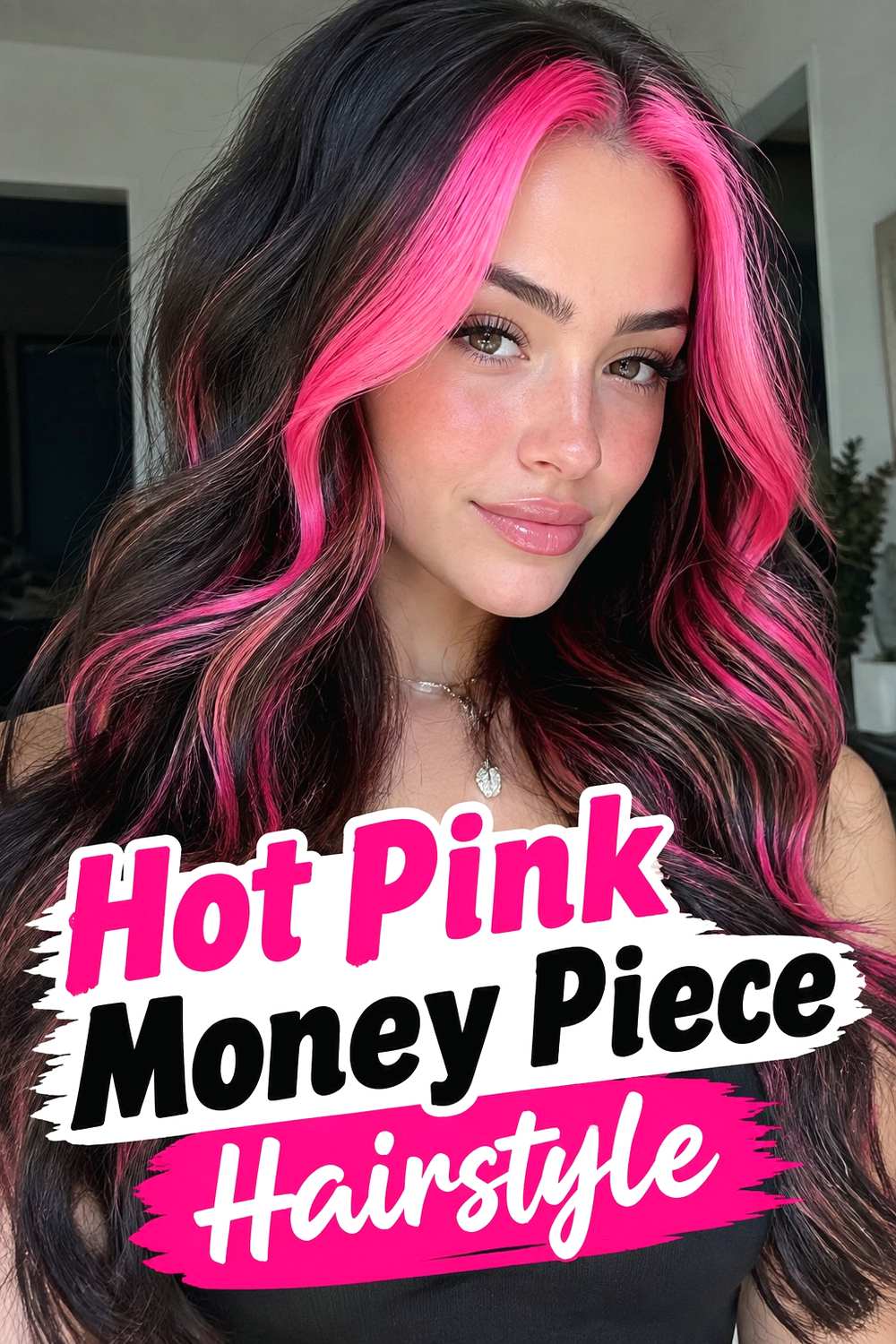 3. Hot Pink Money Piece Hairstyle