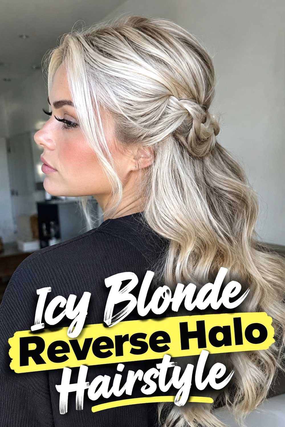 9. Icy Blonde Reverse Halo Hairstyle