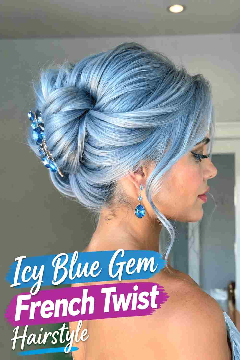 5. Icy Blue Gem French Twist Hairstyle