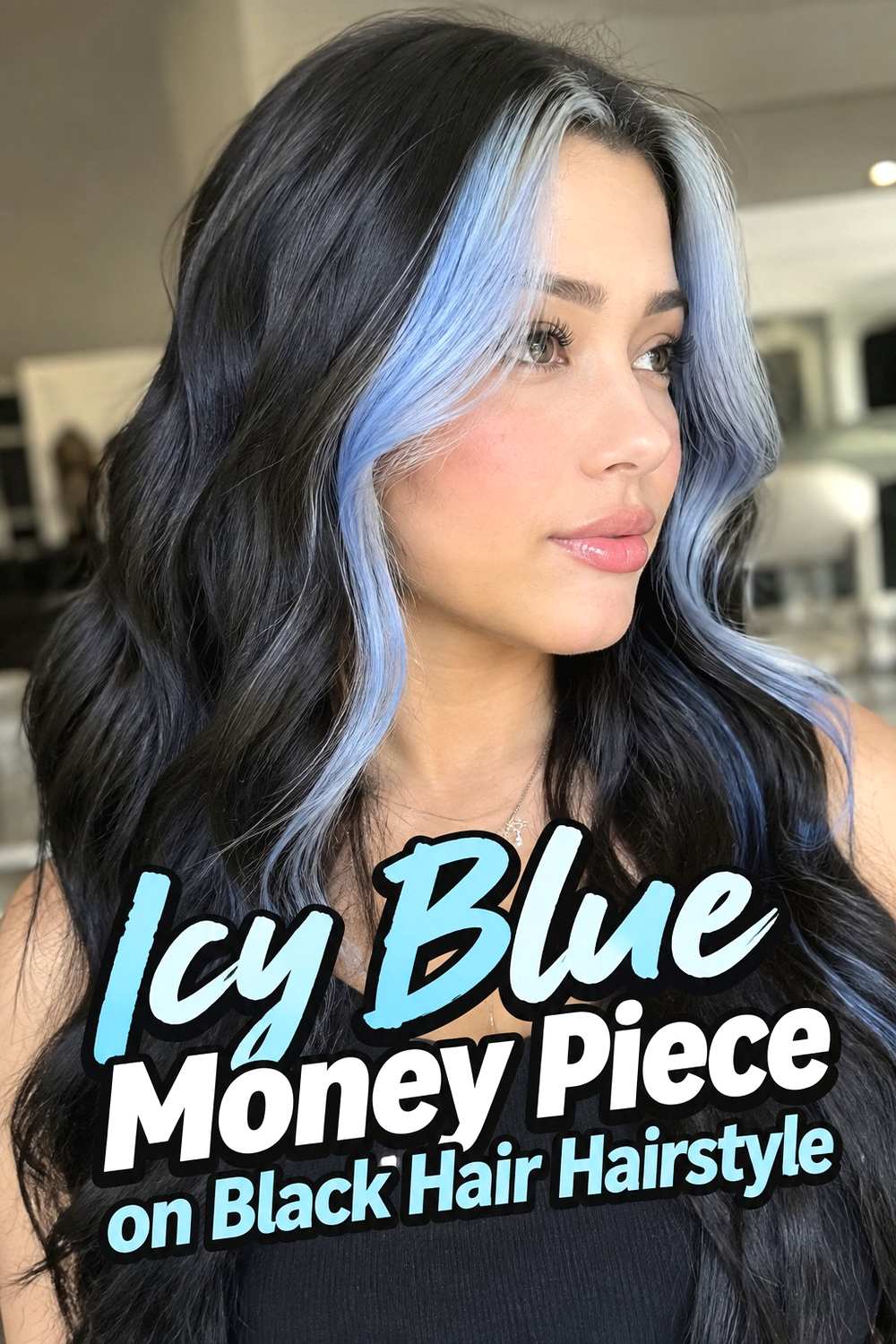 2. Icy Blue Money Piece On Black Hair Hairstyle
