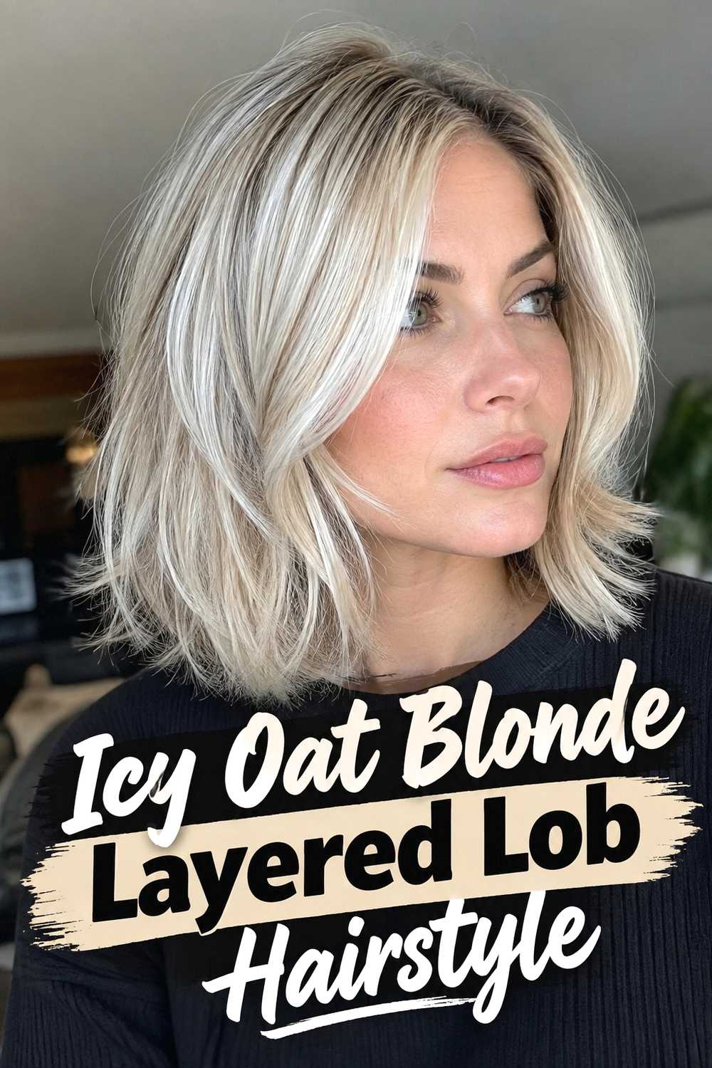 6. Icy Oat Blonde Layered Lob Hairstyle