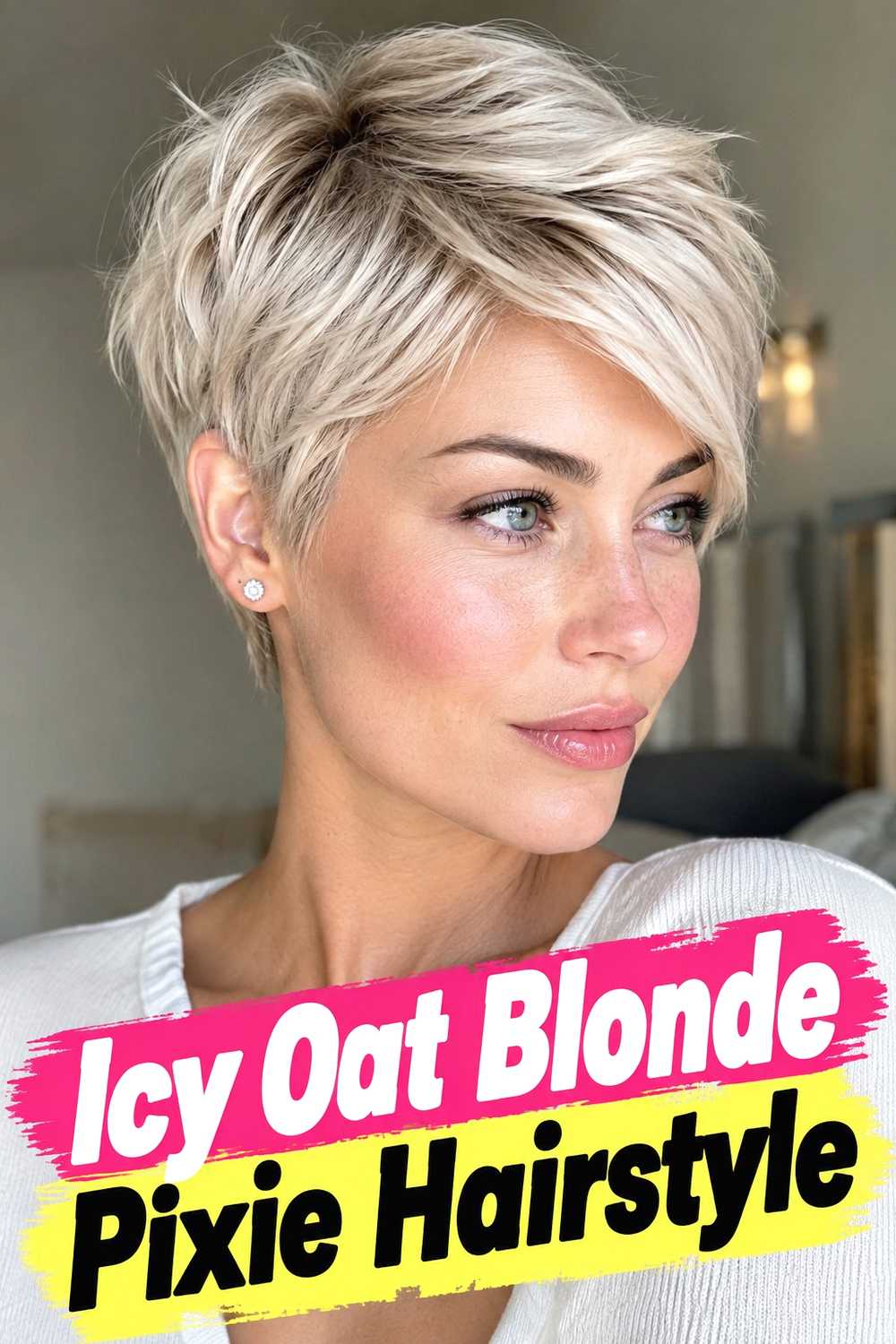 11. Icy Oat Blonde Pixie Hairstyle
