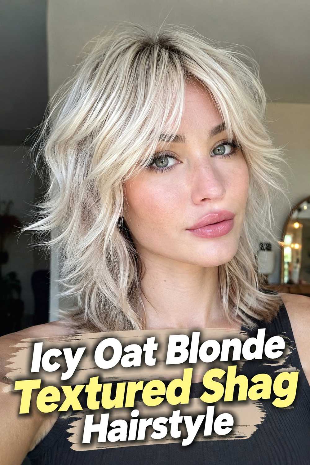 17. Icy Oat Blonde Textured Shag Hairstyle