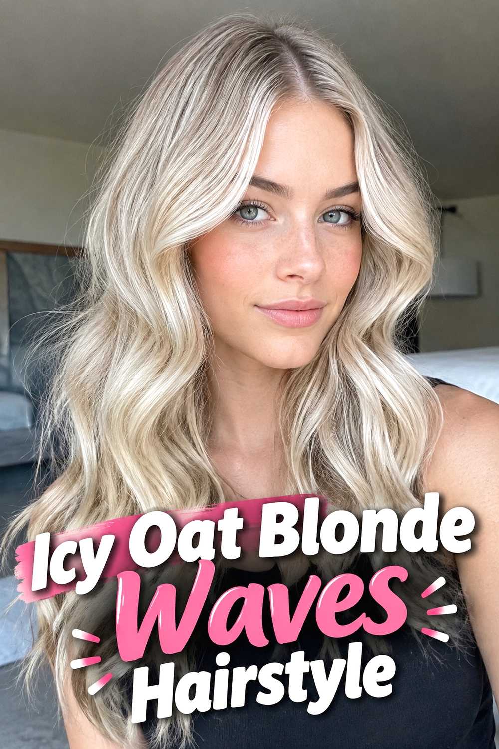 4. Icy Oat Blonde Waves Hairstyle