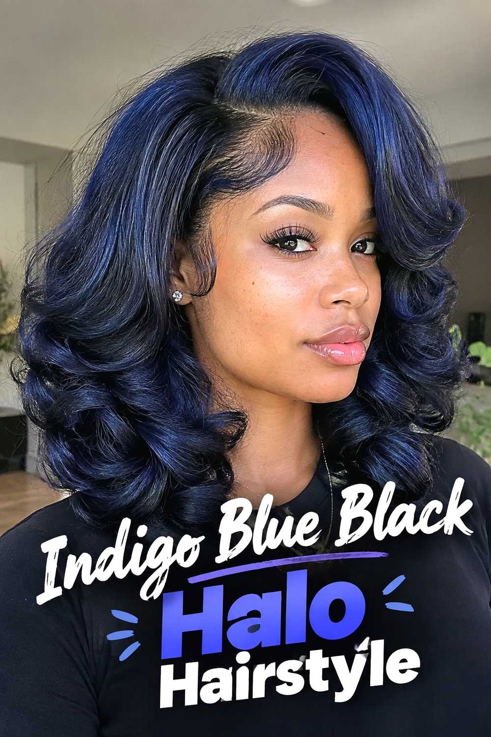 6. Indigo Blue Black Halo Hairstyle