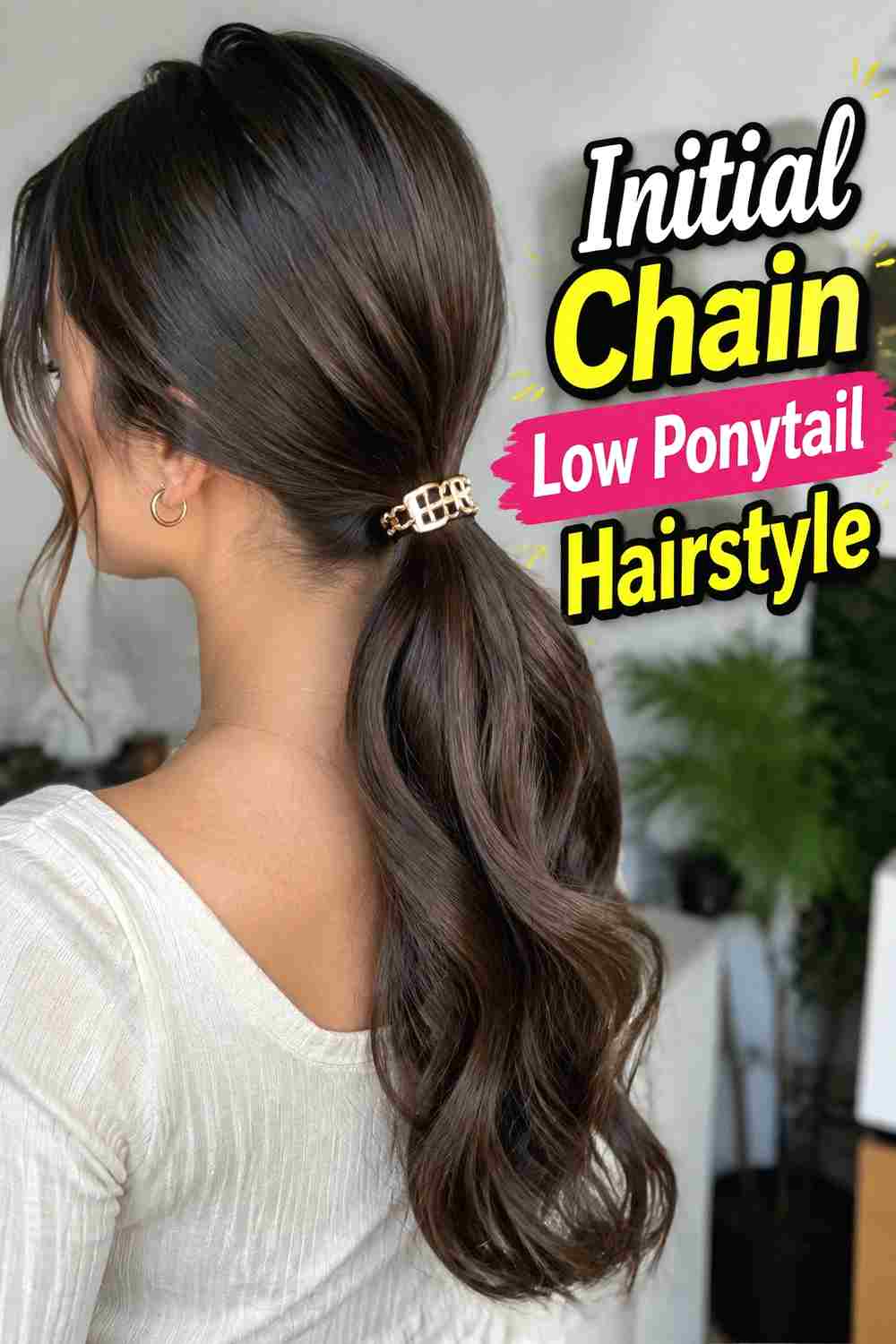 14. Initial Chain Low Ponytail Hairstyle
