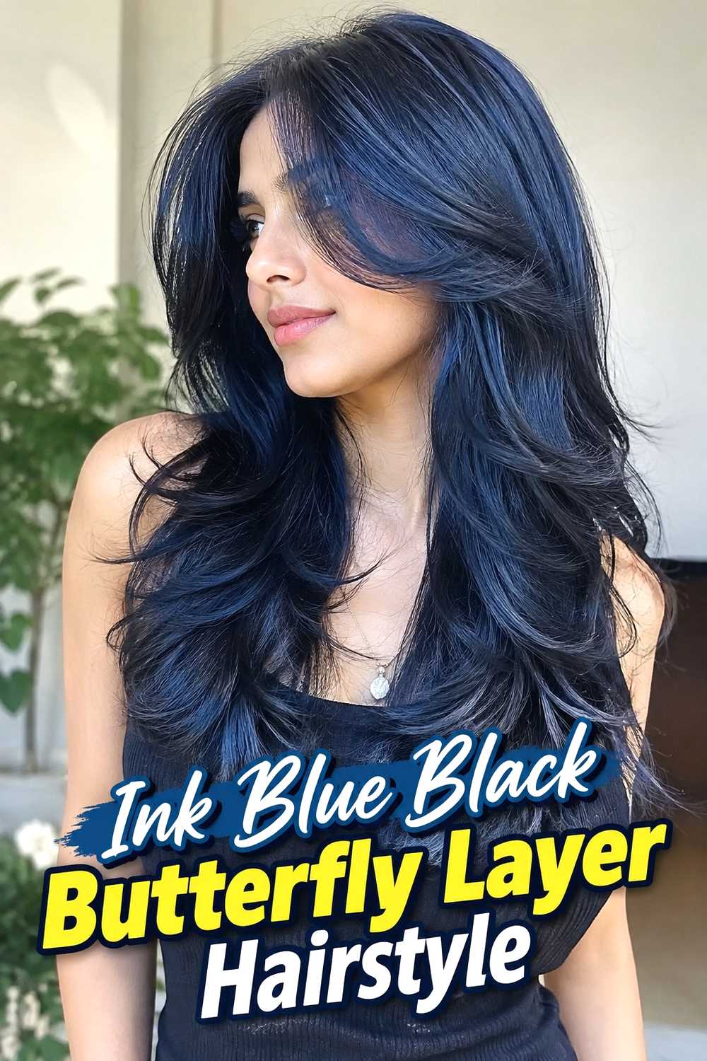 10. Ink Blue Black Butterfly Layer Hairstyle