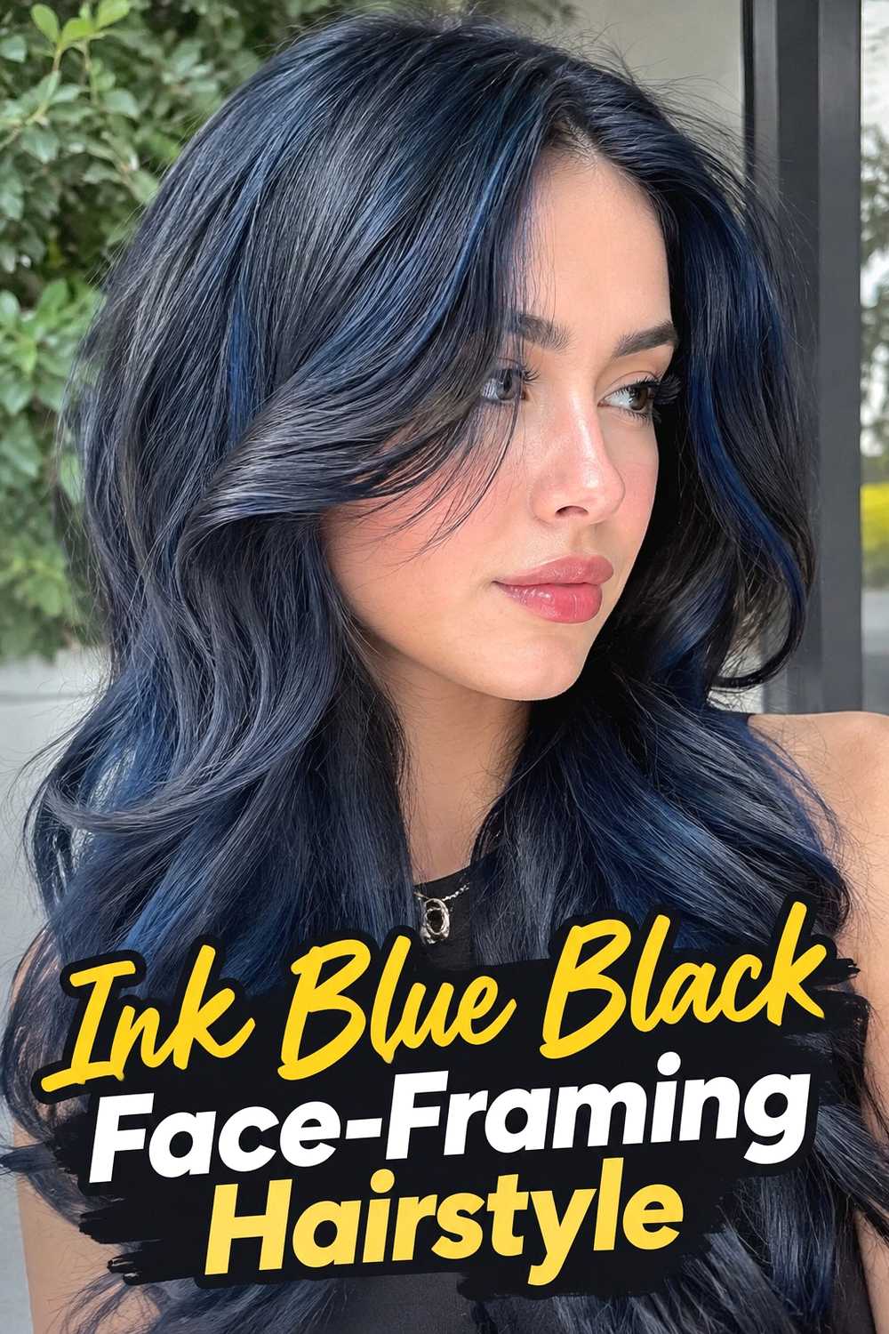 6. Ink Blue Black Face Framing Hairstyle
