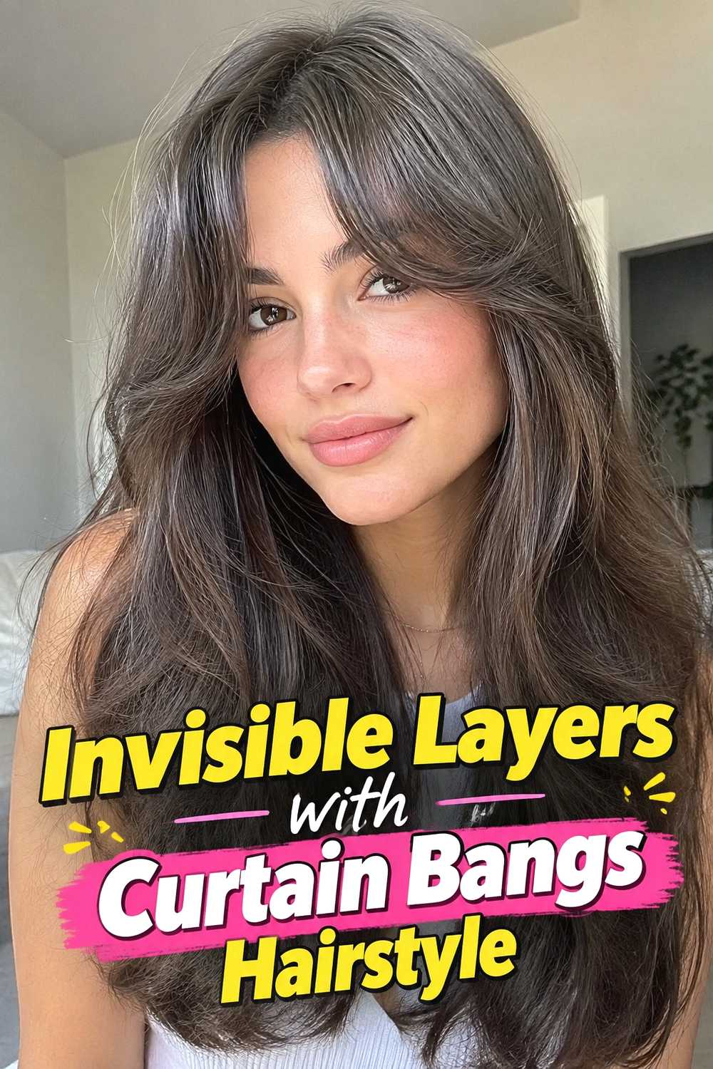 9. Invisible Layers With Curtain Bangs Hairstyle
