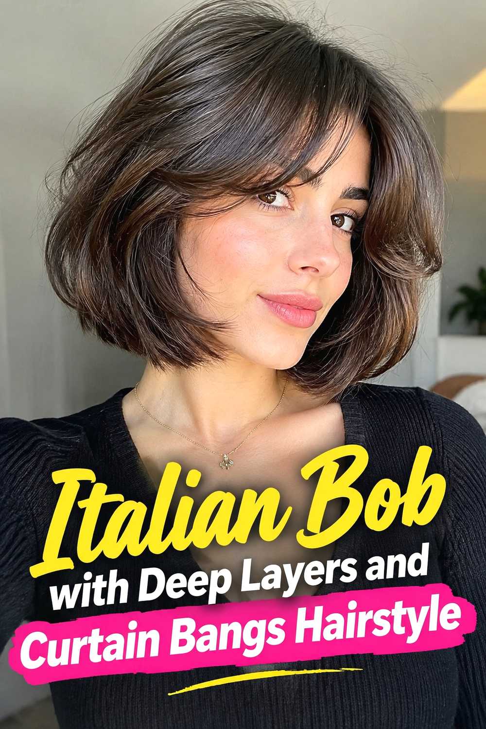10. Italian Bob With Deep Layers And Curtain Bangs Hairstyle