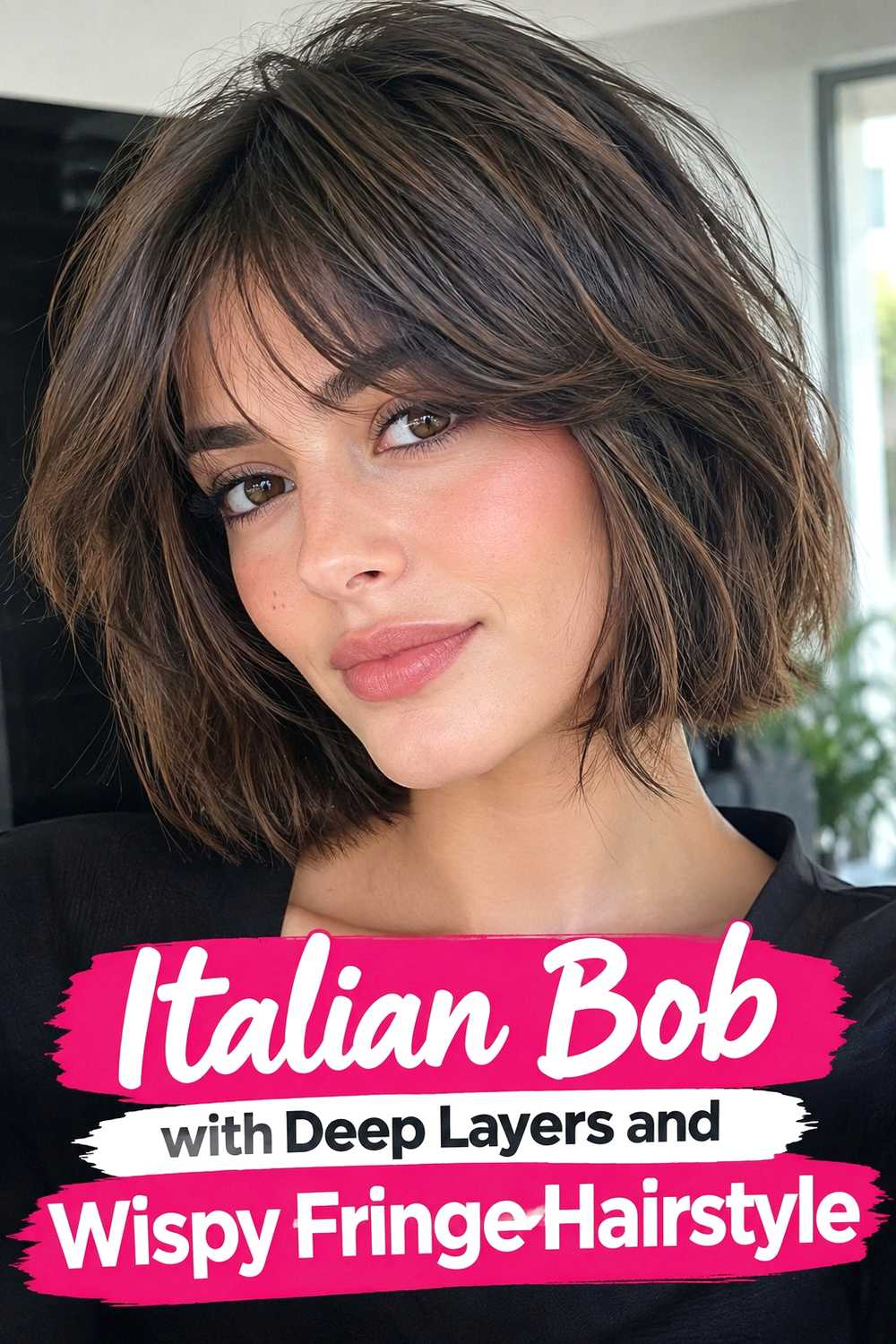 11. Italian Bob With Deep Layers And Wispy Fringe Hairstyle