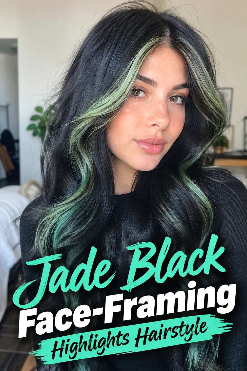 9. Jade Black Face Framing Highlights Hairstyle