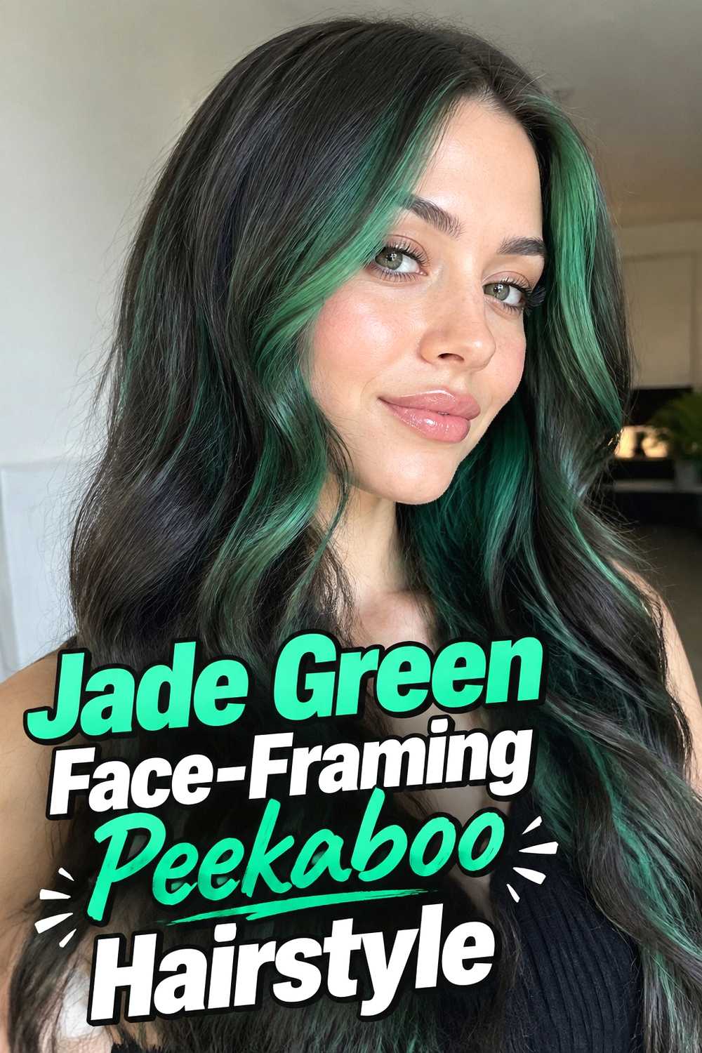 2. Jade Green Face Framing Peekaboo Hairstyle