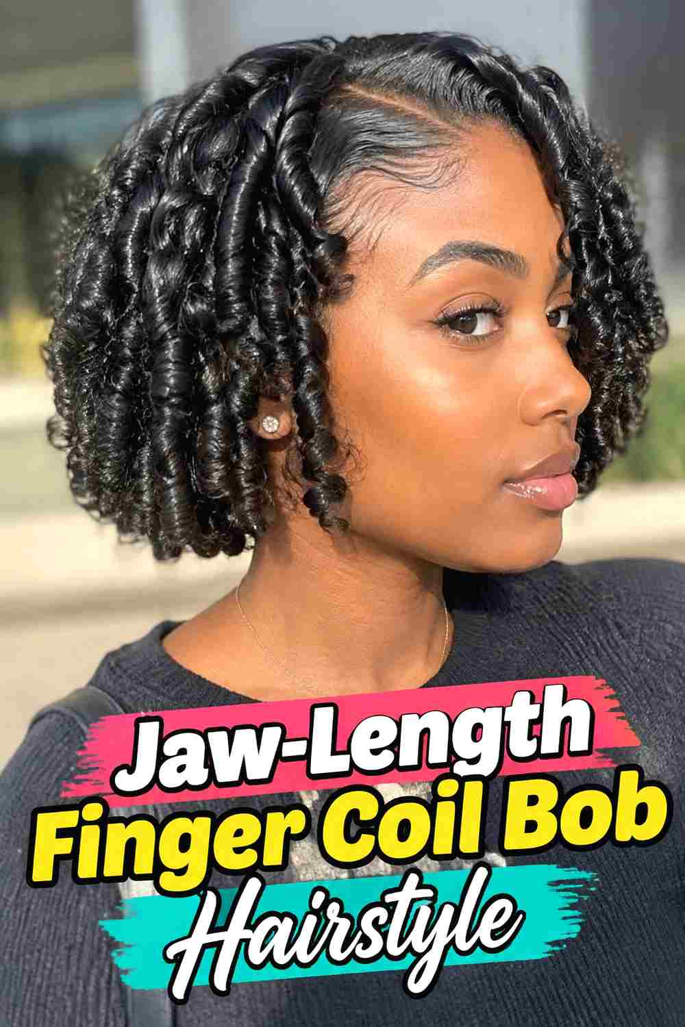 7. Jaw Length Finger Coil Bob Hairstyle