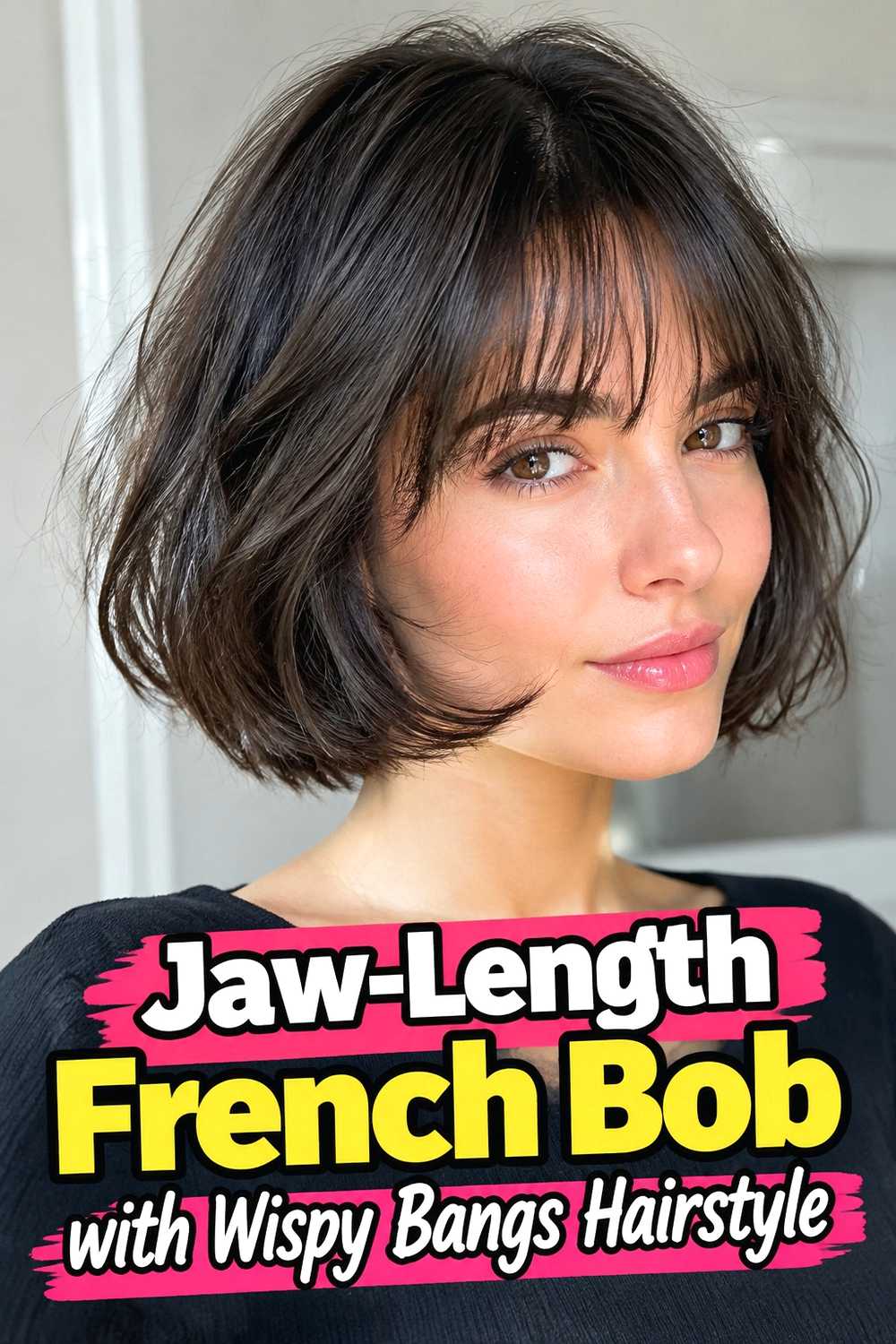 7. Jaw Length French Bob With Wispy Bangs Hairstyle