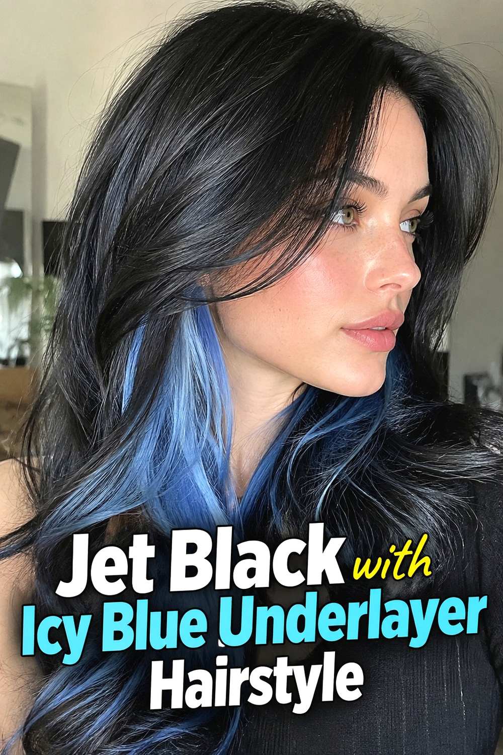 1. Jet Black With Icy Blue Underlayer Hairstyle