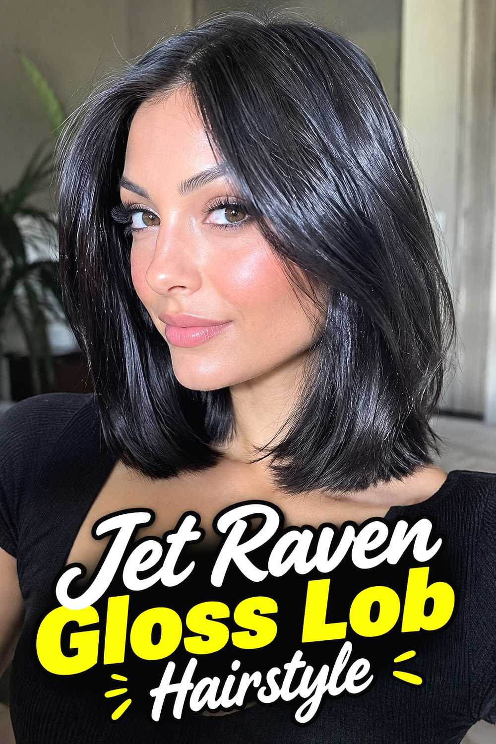 5. Jet Raven Gloss Lob Hairstyle