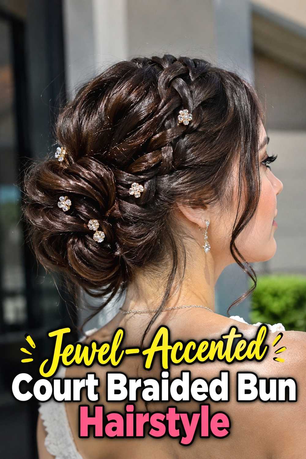 11. Jewel Accented Court Braided Bun Hairstyle